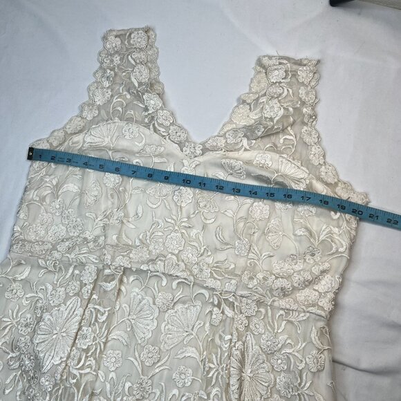 BHLDN Collins Mini Wedding Dress Floral Embroidered Silk A-Line Ivory White 16 - Picture 8 of 16